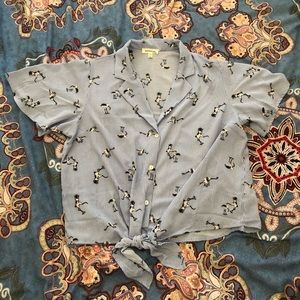 cropped button up bird blouse